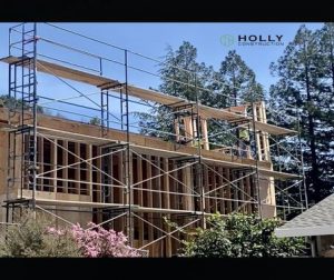 House under construction with scaffolding