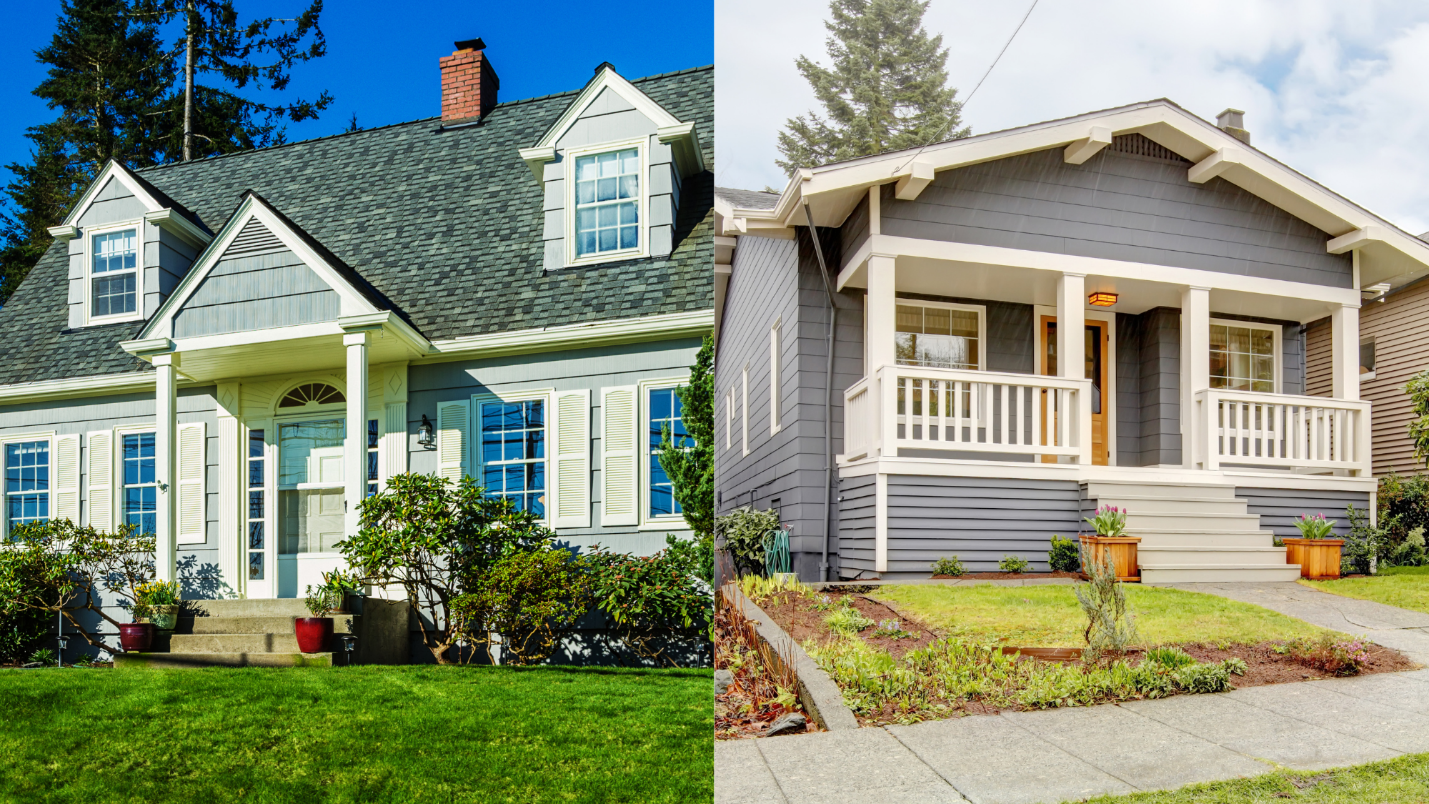 A split image showing two different styles of home.